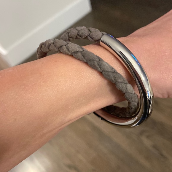 Bracelet CHRISTOFLE DUO COMPLICE Cuir Noir Et Argent 925 - Occasion, Avec Boîte D’origine